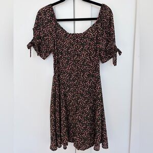 Sienna Sky Black Midi Dress with Pink Floral Print